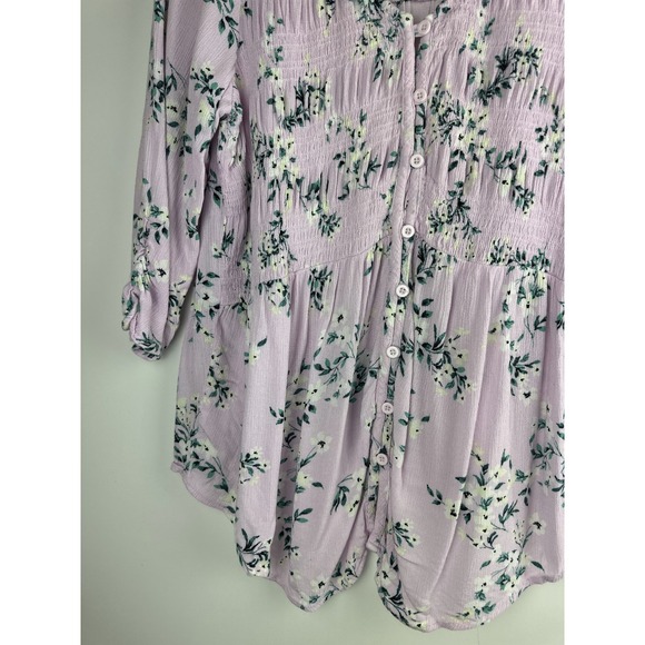 Torrid Crinkle Gauze Smocked Button-Front Top Floral Pink Womens Plus Size 2 2X - Picture 6 of 12